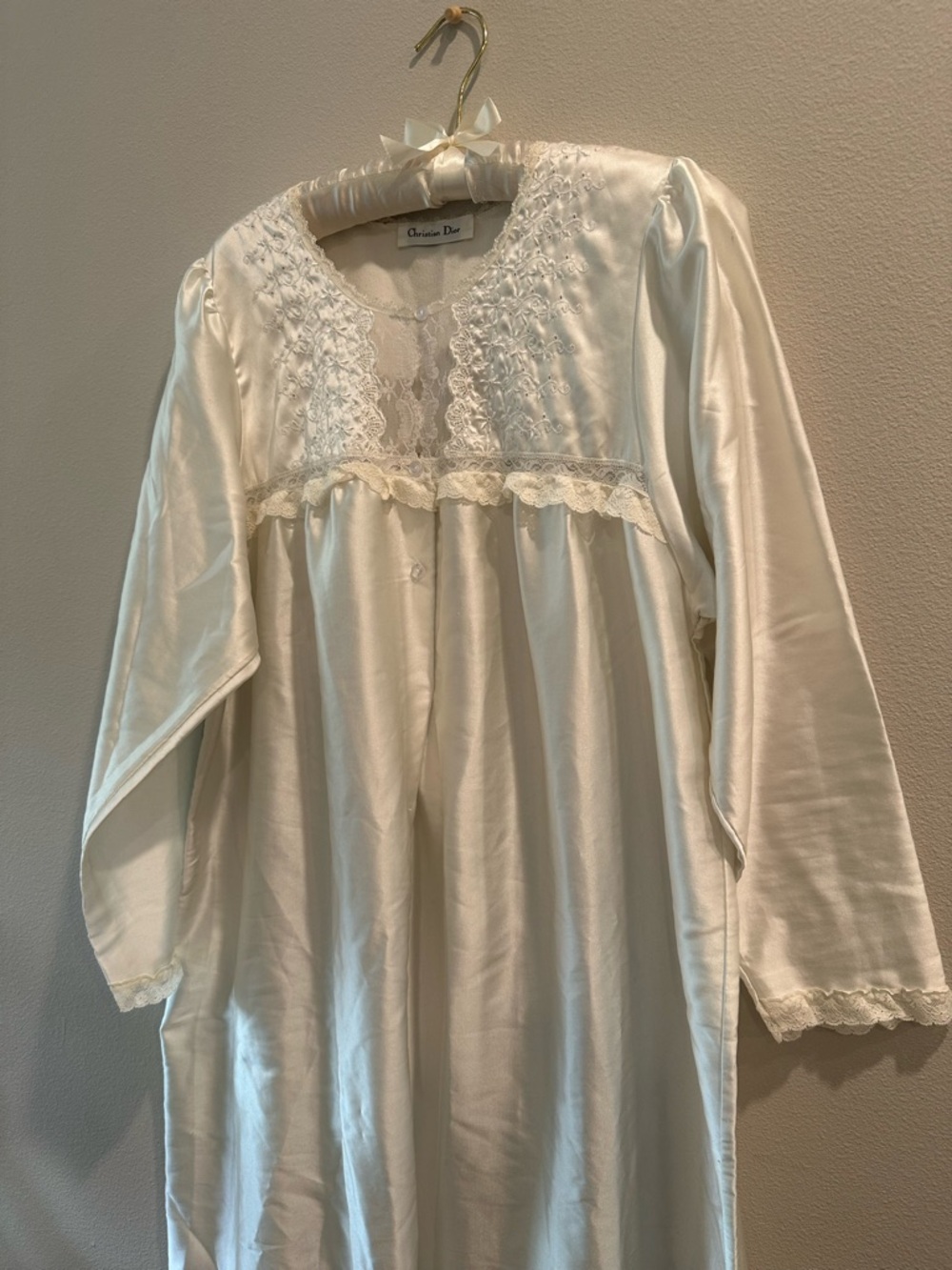 Inasne Vintage Christian Dior From The 70’s White Lace Trim Nightgown - Picture 2 of 10